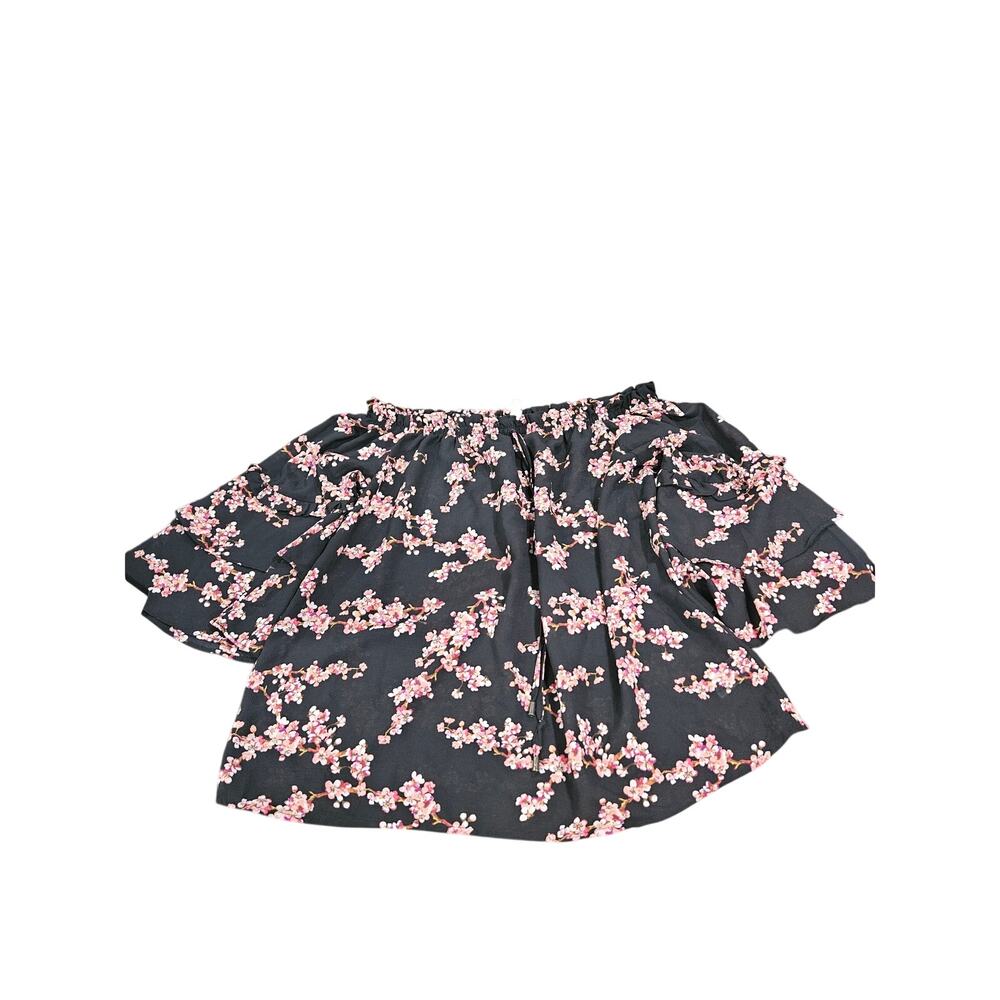 Xhilaration Off Shoulder Dark Floral Sheer Peasant Blouse M Tiered Sleeve